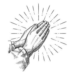 Hände in Gebetshaltung mit strahlendem Hintergrund, symbolisieren Andacht und Spiritualität.